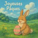 Lapin joyeux avec un oeuf coloré